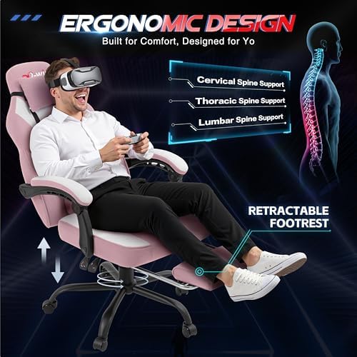 DL-win Video Gaming Chair for Adults, Computer Chair with Footrest and Ergonomic High Back, Big and Tall Gamer Chair with Massage Lumbar Support (Blush)