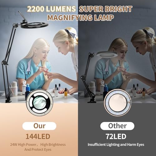 HITTI 2200 Lumens 12X Magnifier Esthetician Light, 5 Wheel Rolling Base