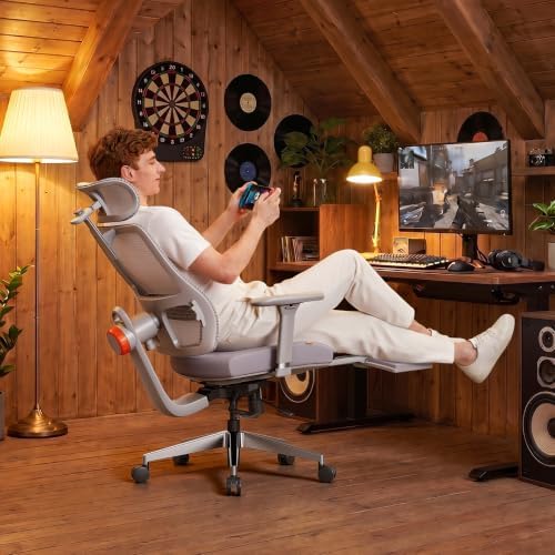 Newtral Ergonomic Office Chair, Auto-Following Lumbar Support Desk Chair with Footrest (Grey, 5D Headrest)