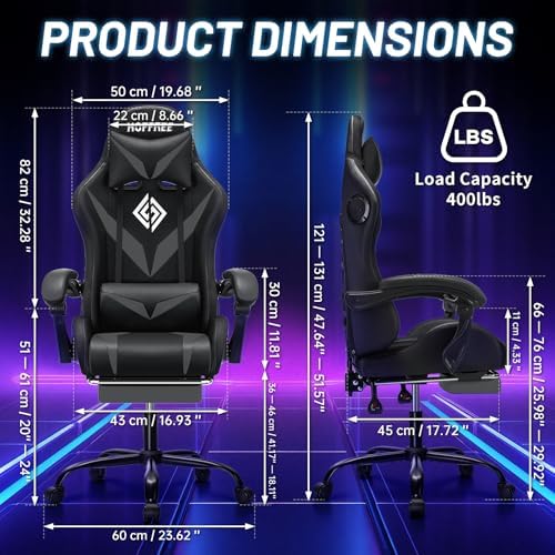 HOFFREE LED Gaming Chair with Speakers RGB Lights Computer Chairs-Grey