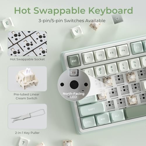 RK ROYAL KLUDGE R98 Pro Wired Mechanical Keyboard, RGB PC Gaming Keyboard with Number Pad and Volume Knob, Gasket Mount, MDA Profile PBT Keycaps, for Win/Mac, Hot Swappable Linear Cream Switch