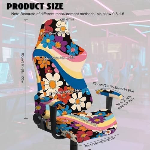 Hippie Flower Gaming Chair Covers Anti-Slip Gamer Chair Seat Cover Stretch Fit Office Computer Armchair Slipcover for Reclining Racing Gaming Chairs