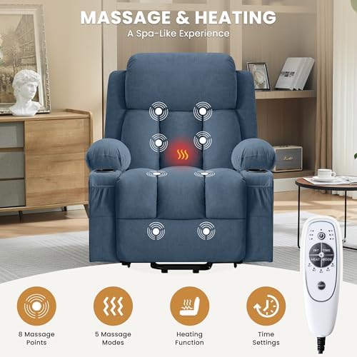 MAHOMICO Power Lift Recliner Chair for Elderly with Vibration Massage and Lumbar Heating Oversized Single Sofa with Cup Holder and USB Charge Port for Living Room