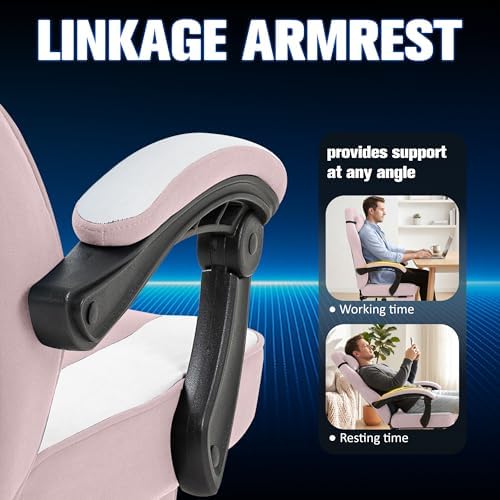 Gaming Chair for Adults with Massage Lumbar Suppor, Fabric Pink