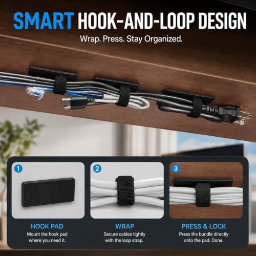 Under Desk Cable Management Ties, 15 Pack