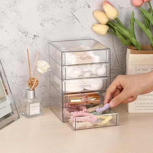 BTSKY Clear Storage Organizer with Drawers, 5-Layer Desktop Organizer