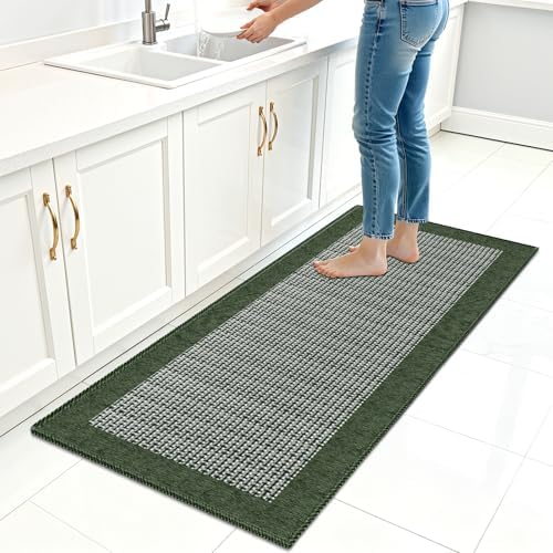 StepRite Kitchen Rugs, Kitchen Mat for Floor, 47"x20" Non-Slip Machine-Washable Commercial Floor Mat, Absorbent Heavy-Duty Rug for Office & Home, Sink Standing Mat, Entryway Carpet, Door Mat, Green
