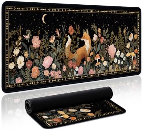 Aesthetic Desk Mat, Cute Wildwood Fox Desk Pad Protector for Work & Decor, 31.5" x 11.8", Pretty Non-Slip Extended Mouse Pad for Office or Home