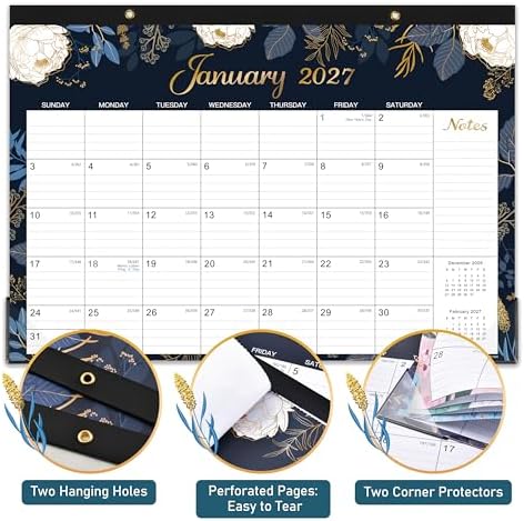 2027 Desk Calendar - Jan. 2027 - Dec. 2027, 12 Months Large Monthly Desk Calendar 2027, 17" x 12", Desk Pad, Large Ruled Blocks, To-do List & Notes, Best Desk/Wall Calendar for Planning or Organizing
