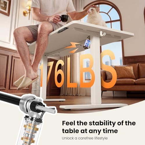 CubiCubi Electric Height Adjustable Standing Desk 48x24 Inch, White