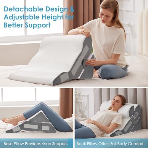MEGCXIT Wedge Pillow Set for After Surgery, Bed Wedge, 4PCS, White/Grey