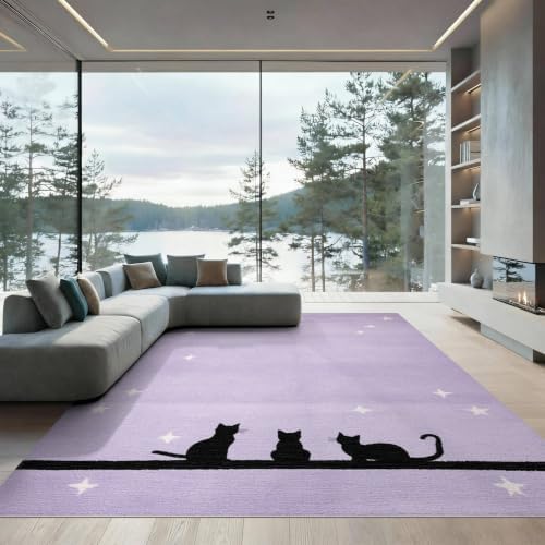 9'x12' Black Cat Lavender Starry Washable Area Rug
