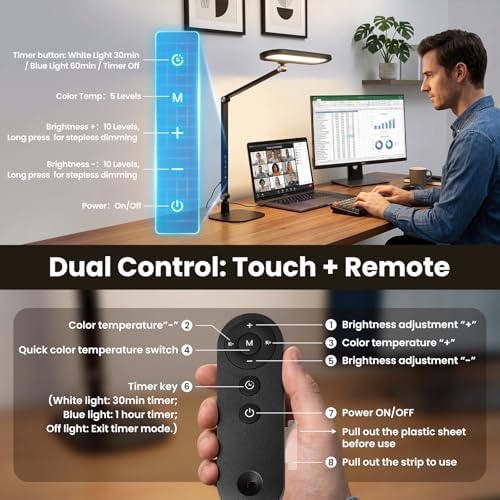 LIONVISON LED Desk Lamps for Office: Clamp & Stand Double Side Desk Light