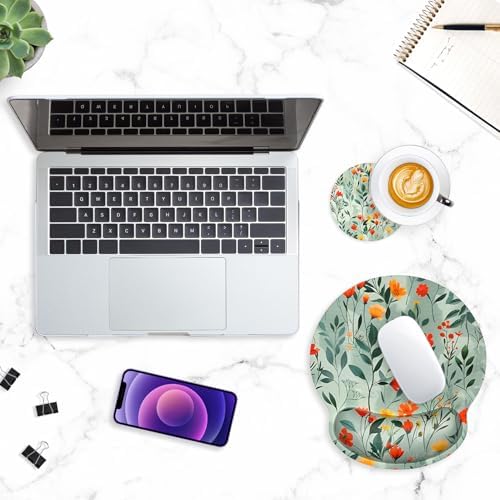 ITNRSIIET Ergonomic Mouse Pad with Wrist Support Wrist Rest Smooth Surface Non-Slip Rubber Base Comfortable Office Supplies Pain Relief, 9.8 x 9.1 inches, Beautiful Flowers