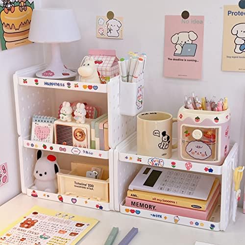 Lae Nuvole 3-Tier Desktop Organizer Shelf with Pen Holder, White