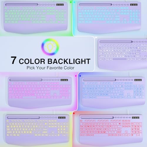 SABLUTE Wired Large Print Backlit Computer Keyboard with Wrist Rest(Purple)