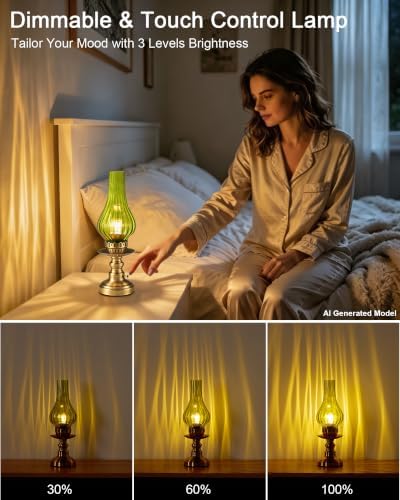 UMEXUS Vintage Rechargeable Cordless Table Lamp Battery Operated, Green
