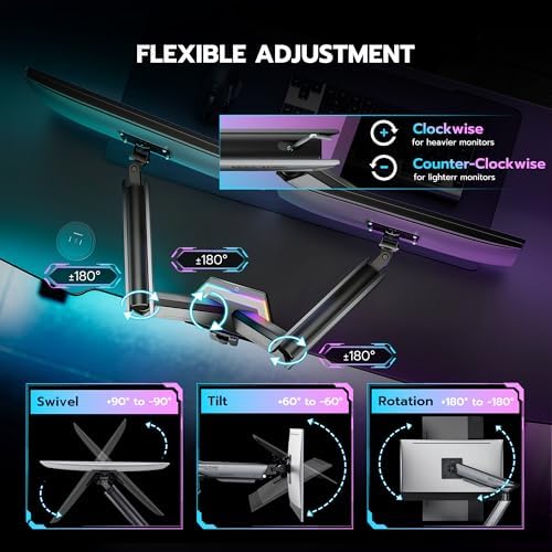 ARES WING RGB Dual Monitor Arm Desk Mount for 17-38 inch Monitors, White