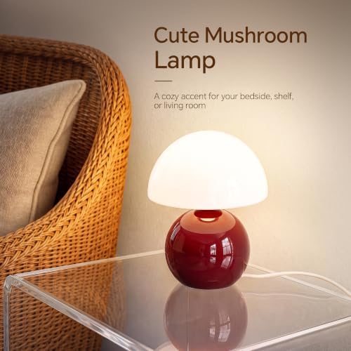 Dawnwake Mushroom Lamp Table Lamp for Bedroom-Small Table Lamps,Wine Red