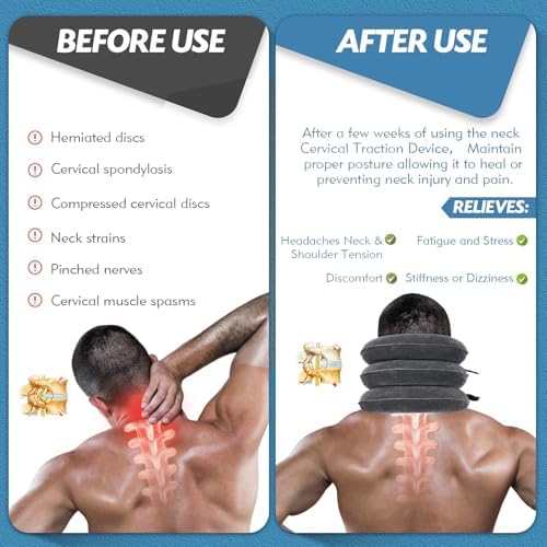 Neck Stretcher, Cervical Traction Device, Neck Traction Device, Neck Pain Relief, Adjustable Inflatable Neck Brace & Neck Stretcher, Neck Decompression Home Use (Dark Gray)