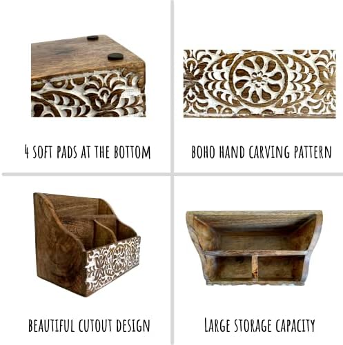 Mie Creations Wooden Office Desk Organizer, Farmhouse Stationery Caddy 8''