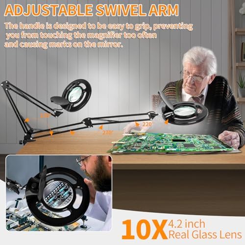 HITTI 2200 Lumens 12X Long Magnifying Glass with Light and Stand
