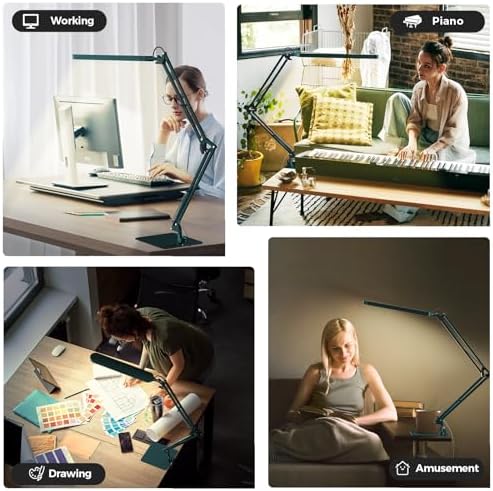 SKYLEO LED Desk Lamp with Slim Base - Adjustable Swing Arm Desk Light, Dimmable, Timer, Eye Protection, Memory Function, 1300LM, 12W, Green