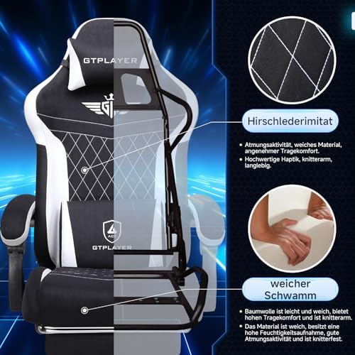 GTPLAYER Gaming Chair with Foot Rest & Pocket Spring Cushion, Ergonomic High Back Computer Desk Chair with Headrest & Lumbar Support for Back Pain Relief, Lividity