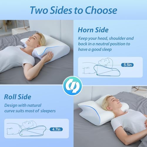 HOMCA Memory Foam Cervical Pillow, 2 in 1 Ergonomic Contour Orthopedic Pillow for Neck Pain, Contoured Support Pillows for Side Back Stomach Sleepers