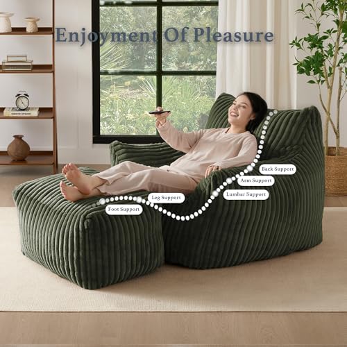 Gericco Oversized Bean Bag Chaise Lounge Chair with Ottoman for Adults