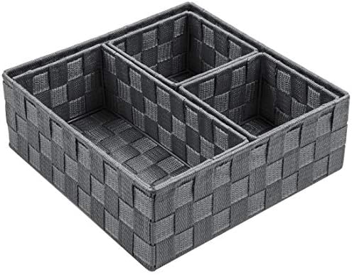 Posprica Woven Storage Baskets for Organizing, Small Baskets Cube Bin Container Tote Organizer Divider for Drawer, Closet, Shelf, Dresser, Set of 4(Dark Grey)