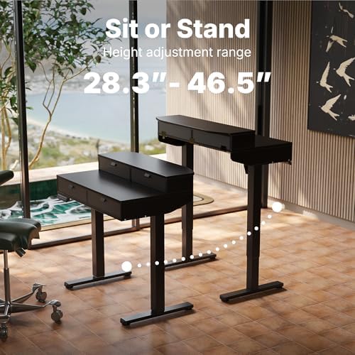 HUANUO 32 x 20 Inch Electric Standing Desk with 4 Drawers, Black