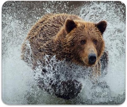 Brown Bear Splashing Through Water Mouse Pad, Durable Desk Mat