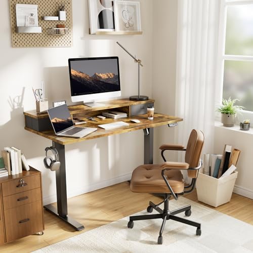 Agilestic 63 * 24 Inch Electric Standing Desk with Drawers, Rustic Brown