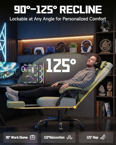 GTPLAYER Big & Tall Gaming Chair, Wide Seat with Footrest, Green
