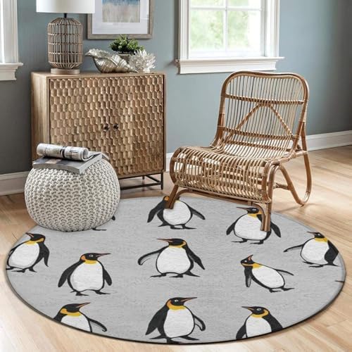 Fashion Round Area Rug Large Non Slip Carpet, Penguin Unisex Home Decor Mat