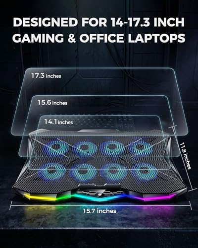 AICHESON RGB Laptop Cooling Pad 8 Fans for 15.6-17.3 Inch PC Notebooks