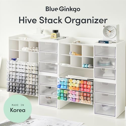 Blue Ginkgo Stackable Desk & Pen Organizer, White, Made in Korea
