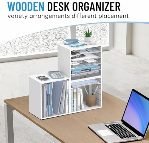 5-Tier Paper Organizer for Desk, Adjustable Mail Organizer, White