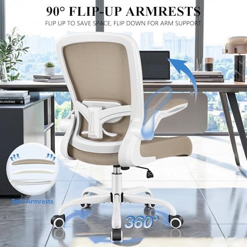 FelixKing Office Chair, Ergonomic Desk Chair Breathable Mesh Chairs Adjustable High Back Lumbar Support Flip-up Armrests, Executive Rolling Swivel Comfy Computer Chairs Home Office Khaki