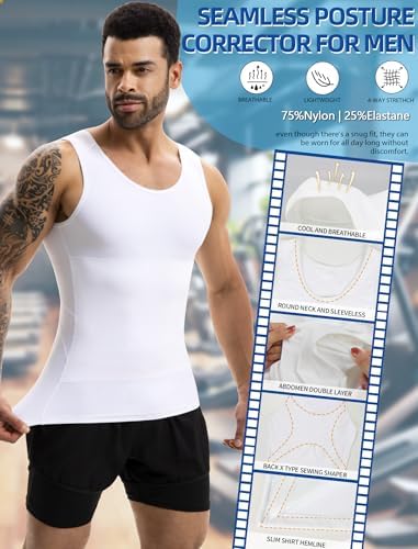 MISS MOLY 2 Pack Compression Shirt Mens Shapewear Tummy Control Posture Corrector Undershirt Tank Sleeveless Top Shaper