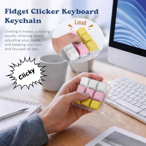 Keyboard Fidget Toy, Creamy Fidget Clicker Keyboard Fidget Keychain, Button Fidget Gifts for Adults, Boost Focus & Ease Anxiety Anywhere — Perfect Stress-Relief Gift (3×3 Grid Layout K)