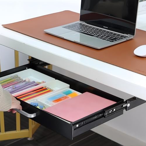 Under Desk Drawer 21" with 4 Divider Trays, Storage Drawer Organizer