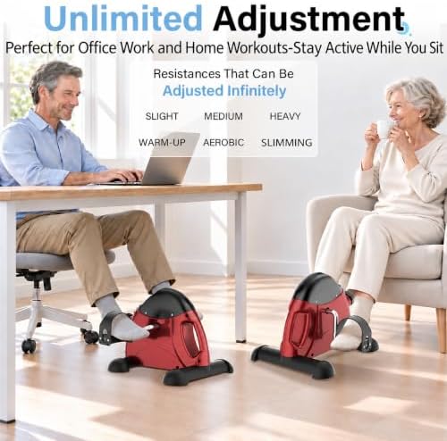Under Desk Pedal Exerciser, Portable Silent Mini Bike, Stepless Resistance, 2-in-1 Arm & Leg Workout, Digital Monitor, Multi Colors, Fitness Gift for Office Workers, Adults & Seniors