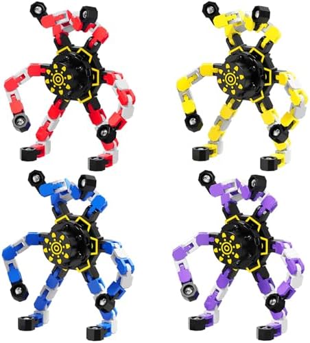 4Pcs Transformable Fidget Spinners for Kids Fidget Toys Teens Adults Quiet Airplane Road Trip Travel Activities Essential Autism ADHD Easter Basket Stuffers Gifts for Boys Girls Toddlers C