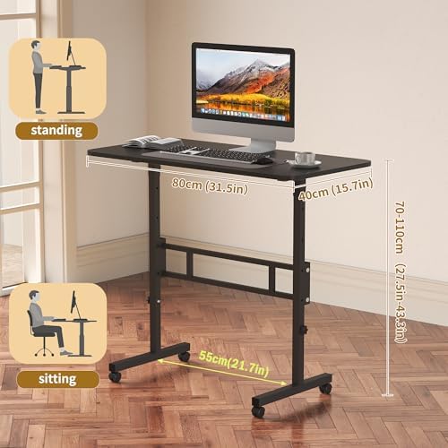 Panana Small Standing Desk Adjustable Height, Mobile Rolling Stand Up Desk with Wheels, 32 Inch Portable Rolling Desks Computer Office Workstations Walking Pad (Black)