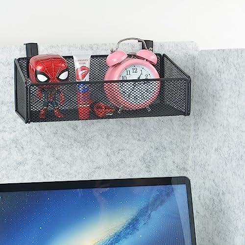 JDYOOMI Cubicle Shelf - Hanging Floating Shelves Storage Organizer for Office Cubicle Wall/Desk Partitions Easy Hang-on Metal Mesh Cubicle File Holder with 5 Pairs Plastic Hangers (White)