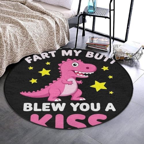 Women's Large Home Decor Mat, Soft Round Yoga Carpet, Non Slip Machine Washable Home Office Circle Rug I Didnt My Blew You A Kiss Funny Dinosaur