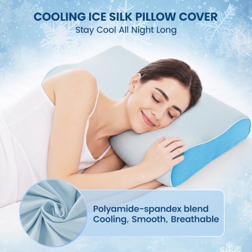 Cervical Neck Pillow for Neck Pain Relief, Odorless Memory Foam Pillow with Adjustable 2 Heights, Cooling Bed Pillow Neck Support Pillow for Side, Back & Stomach Sleepers, Standard Size(Blue)