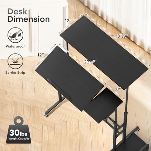 Athena Collection Rolling Standing Desk with CPU Holder, Black